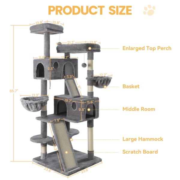 65.7'' H Carpet Cat Tree Condos and Scratching Posts Included, with Platforms and Hammock