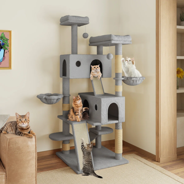 65.7'' H Carpet Cat Tree Condos and Scratching Posts Included, with Platforms and Hammock
