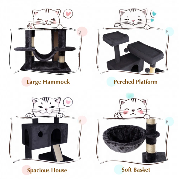 65.7'' H Carpet Cat Tree Condos and Scratching Posts Included, with Platforms and Hammock