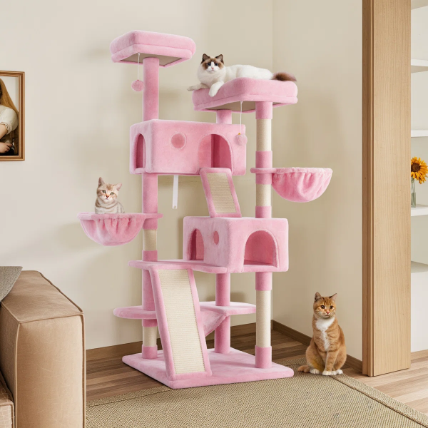 65.7'' H Carpet Cat Tree Condos and Scratching Posts Included, with Platforms and Hammock
