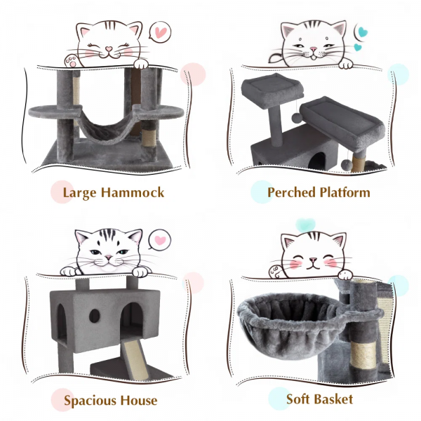 65.7'' H Carpet Cat Tree Condos and Scratching Posts Included, with Platforms and Hammock