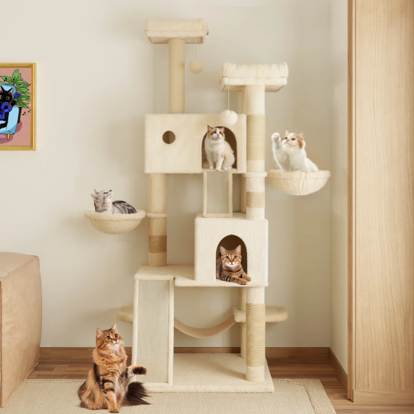 65.7'' H Carpet Cat Tree Condos and Scratching Posts Included, with Platforms and Hammock