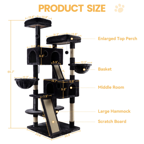 65.7'' H Carpet Cat Tree Condos and Scratching Posts Included, with Platforms and Hammock
