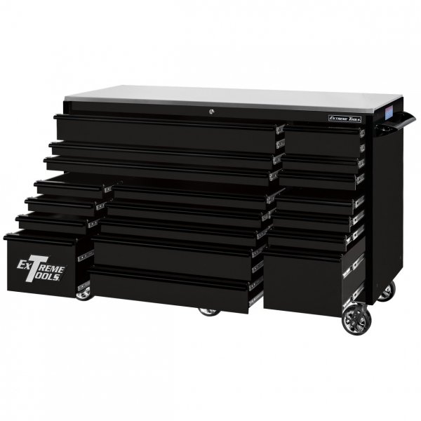 Extreme Tools 72″ x 30″, 19 Drawer Roller Cabinet with 250 lbs. drawer slides, RX 250 Series