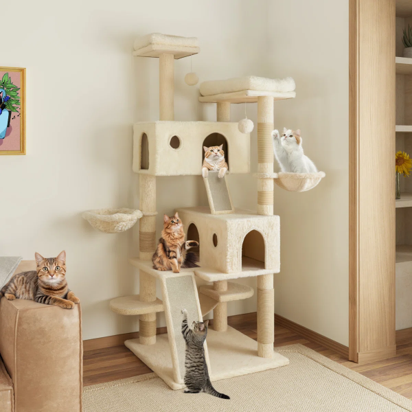 65.7'' H Carpet Cat Tree Condos and Scratching Posts Included, with Platforms and Hammock