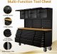 72-inch Rolling Tool Chest Cabinet Mobile Workbench with 15 Storage Drawers and Wheels 3 Uper Cabinet Outlet SS Pegboard Tool Box for Garage
