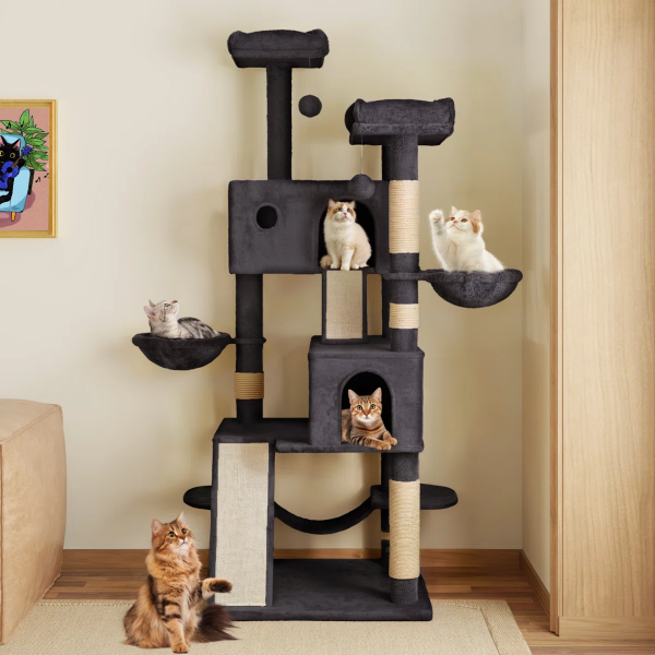 65.7'' H Carpet Cat Tree Condos and Scratching Posts Included, with Platforms and Hammock