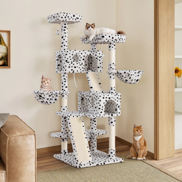 65.7'' H Carpet Cat Tree Condos and Scratching Posts Included, with Platforms and Hammock