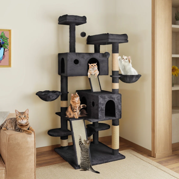 65.7'' H Carpet Cat Tree Condos and Scratching Posts Included, with Platforms and Hammock