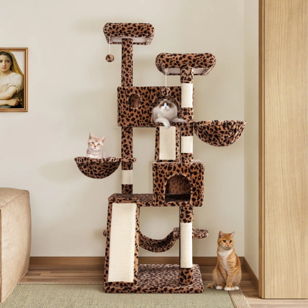 65.7'' H Carpet Cat Tree Condos and Scratching Posts Included, with Platforms and Hammock
