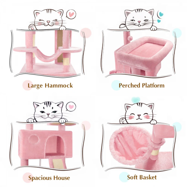 65.7'' H Carpet Cat Tree Condos and Scratching Posts Included, with Platforms and Hammock