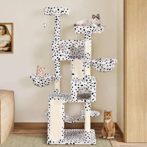 65.7'' H Carpet Cat Tree Condos and Scratching Posts Included, with Platforms and Hammock