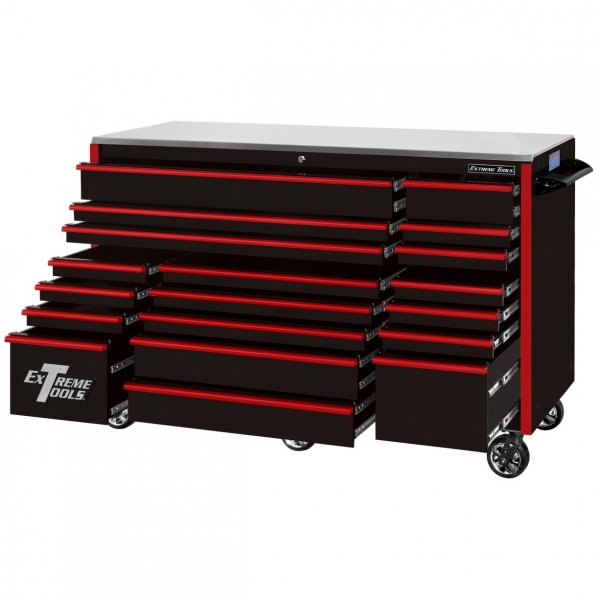 Extreme Tools 72″ x 30″, 19 Drawer Roller Cabinet with 250 lbs. drawer slides, RX 250 Series