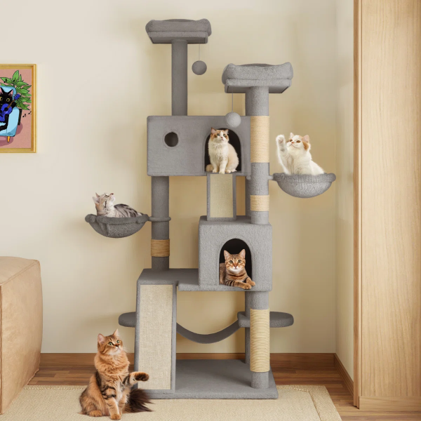 65.7'' H Carpet Cat Tree Condos and Scratching Posts Included, with Platforms and Hammock