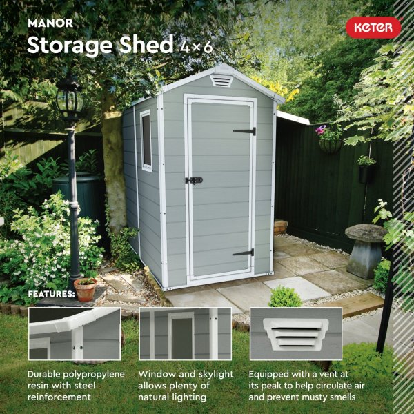 Manor 4 ft. W x 6 ft. D Plastic Vertical Storage Shed